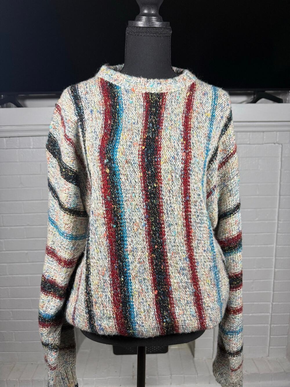Vintage 90s Oleg Cassini Textured Knit Sweater L Coogi Style Grandpacore Multi